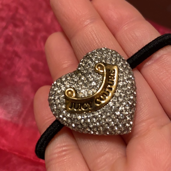 Vintage JUICY COUTURE Y2K Pave diamond Heart Charm hair tie elastic SWAROVSKI